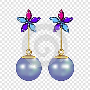 Flower pearl earrings mockup, realistic style