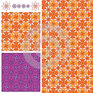 Flower petal 8 orange purple symmetry seamless pattern