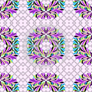 Flower petals abstract vector seamless pattern on a geometric background