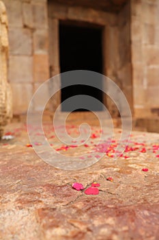 Flower petals spread at entrance of Madhavaraya temple in Gandikota - Grand Canyon of India - India tourism - Religious trip