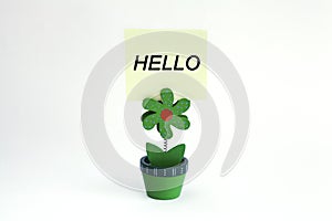 Flower photo clip with hello message written on post it