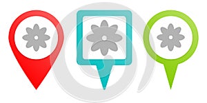 Flower pin icon. Multicolor pin vector icon