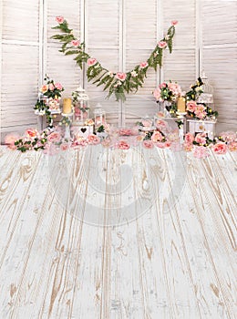 Flower pink and green garlands with nice decorations photo