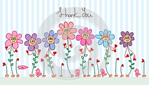 Flower plant cartoon hand love thank you card