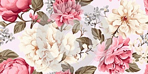 Flower and plant. Floral classic seamless print in shabby chic style. Flowers vector illustration