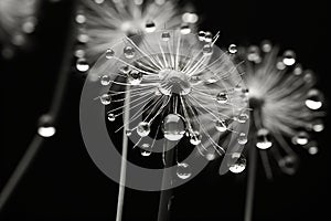 Flower plant macro blowball monochrome nature dandelion art drops black poster beauty white