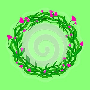 Flower plants, beautiful floral round frame template, wedding card art design vector illustration modern style