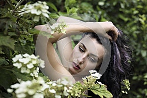 Flower portrait of beautiful woman