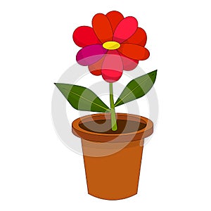 Bright cartoon flower in the pot isolated