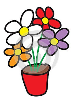 Flower pot with colorful flowers. Vector.