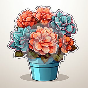 A flower pot with flowers in it on a white background
