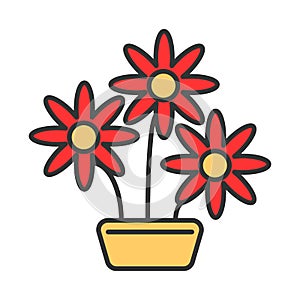 Flower in pot icon. Color, minimalist icon isolated on white background. Flower simple silhouette.