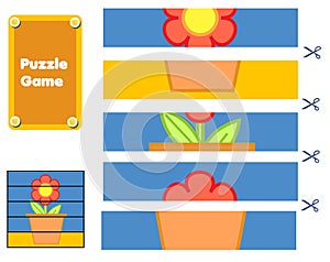 Flower in pot. Puzzle for toddlers. Match pieces and complete the picture. Educational game for children