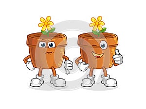 flower pot thumbs up and thumbs down. cartoon mascot vector