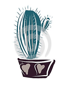 Flower in a pot.Vector picture drawn by hand from a set about home life and comfort. There are many household items and furniture.