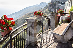 Flower pot on the viewpoint to the Amalfi coast, Italy