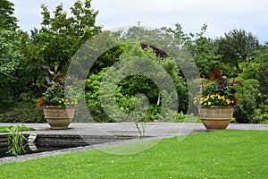 Flower Pots & Borders, Tintinhull Garden, Somerset, England, UK