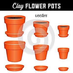 Flower pots, small, medium, large clay garden planters and saucers