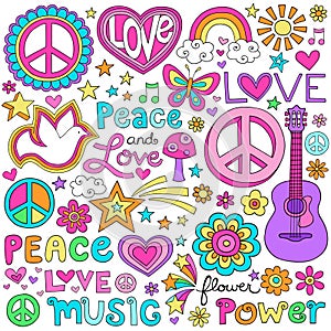 Flower Power Peace and Love Groovy Doodles