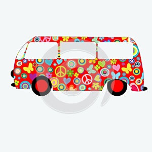 Flower power van isolated on white background