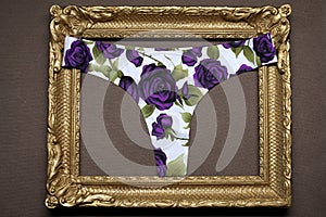 flower printed panties in a wooden photo frame