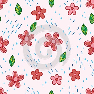 Flower and rain seamless pattern