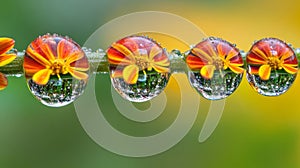 Flower Reflections In Dewdrops On A Stem
