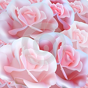 Flower rose background. Floral frame with pink realistic roses.