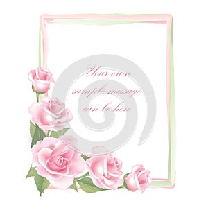 Flower Rose frame isolated on white background. Floral vector decor.