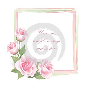 Flower Rose frame on white background. Floral decor.