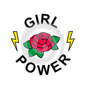 Flower rose with slogan Girl power. T-shirt design.