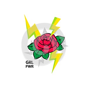 Flower rose with slogan Girl power. T-shirt design.