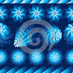 Flower rotate windmill blue horizontal seamless pattern photo