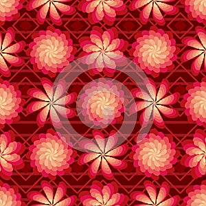 Flower rotate windmill red bright seamless pattern