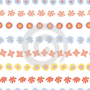 Flower rows doodle Seamless vector background