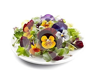 Flower Salad, Edible Flowers Dish, Pansy Salat, Abstract Generative AI Illustration