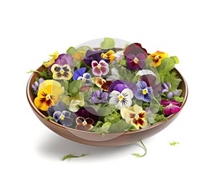 Flower Salad, Edible Flowers Dish, Pansy Salat, Abstract Generative AI Illustration