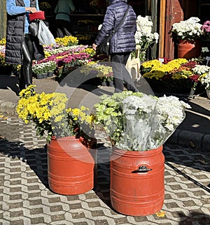 Flower sale at the public cemetery in All Saints' Day
