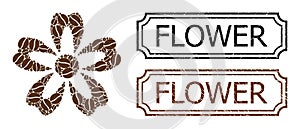 Flower Scratched Rubber Stamps with Notches and Flower Mosaic of Coffee Grain