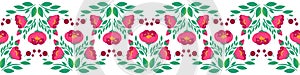 flower seamless border with with currant berries and cherry blossom