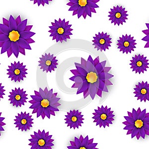 Flower seamless pattern, paper cut, on white background