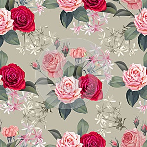 Flower seamless pattern with roses