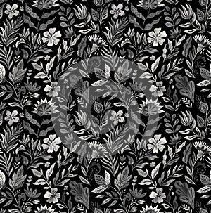 Flower seamless pattern, seamless background, detailed botanical ornament