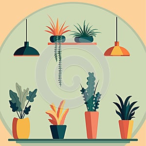 Flower set, drawn house plants, potted flowers. Template for design decoration. Vector illustration