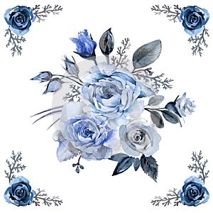 Flower set with leaves and flowers. Elements for your arrangements, greeting cards or wedding invitations.