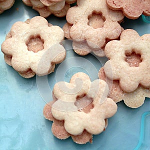 Flower shaped chocolate biscuits