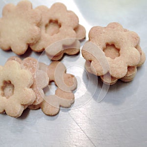 Flower shaped chocolate biscuits