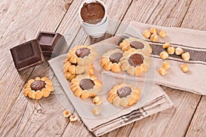Flower shaped chocolate biscuits.