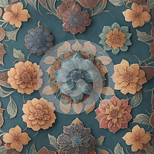 Flower shapes tile pattern image generated by Ai photo
