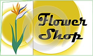 Flower shop subtitles. Strelitzia reginae flower illustration. photo